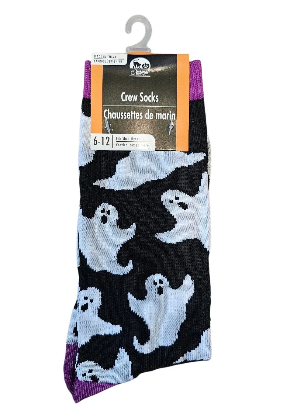 Halloween Crew Socks - Ghost & Pumpkin Designs, Size 6-12, New